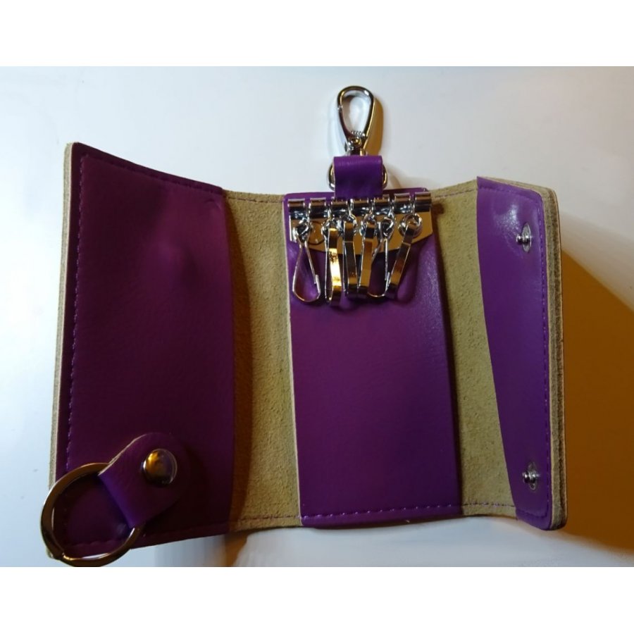 Accessoire en cuir : Etui porte clés en cuir Violet gravé
