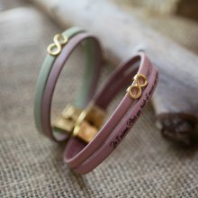 Bracelet duo de cuirs symbole infini doré à personnaliser  