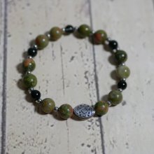 Bracelet perle oblongue acier et perles en pierre naturelle unakite 